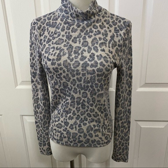 TopShop leopard mock neck burnout top - Picture 1 of 5